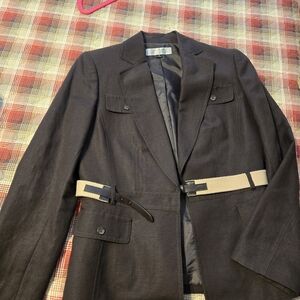Dark Brown Blazer with Tan Belt